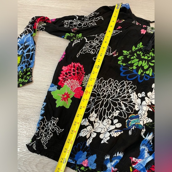 DESIGUAL Black & Floral Print Designer Blouse Longsleeve Flowy Top. Size M - Picture 11 of 12